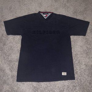 VTG Tommy Hilfiger Men's XL Navy Blue Spellout Short Sleeve Graphic T-Shirt